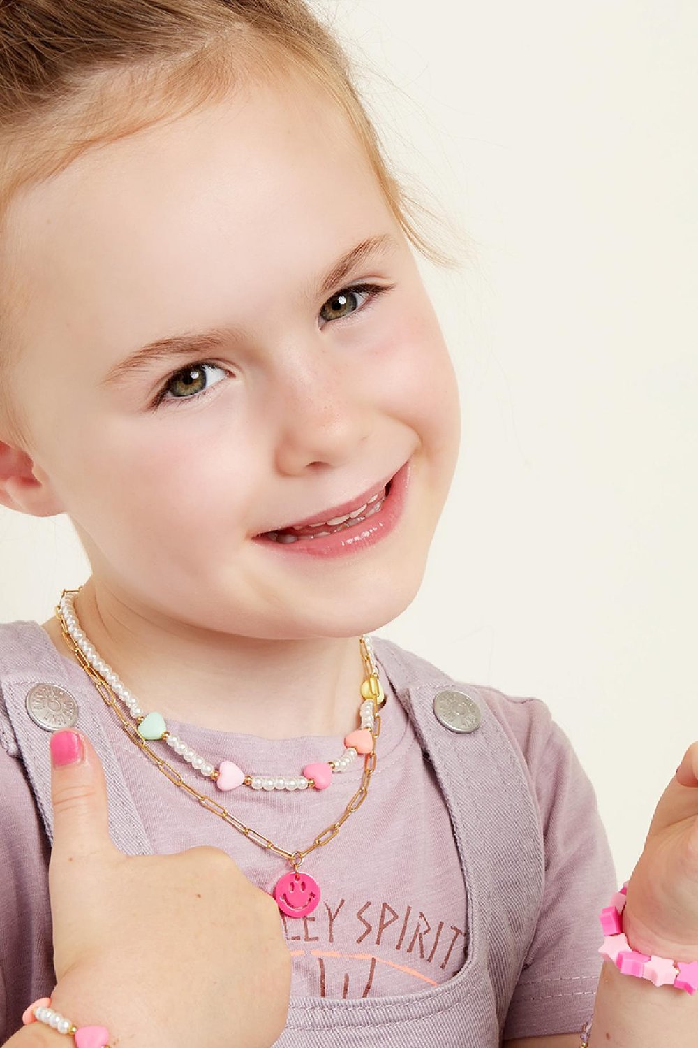 Kids - Smiley necklace Pink & Gold Color Stainless Steel h5Picture4